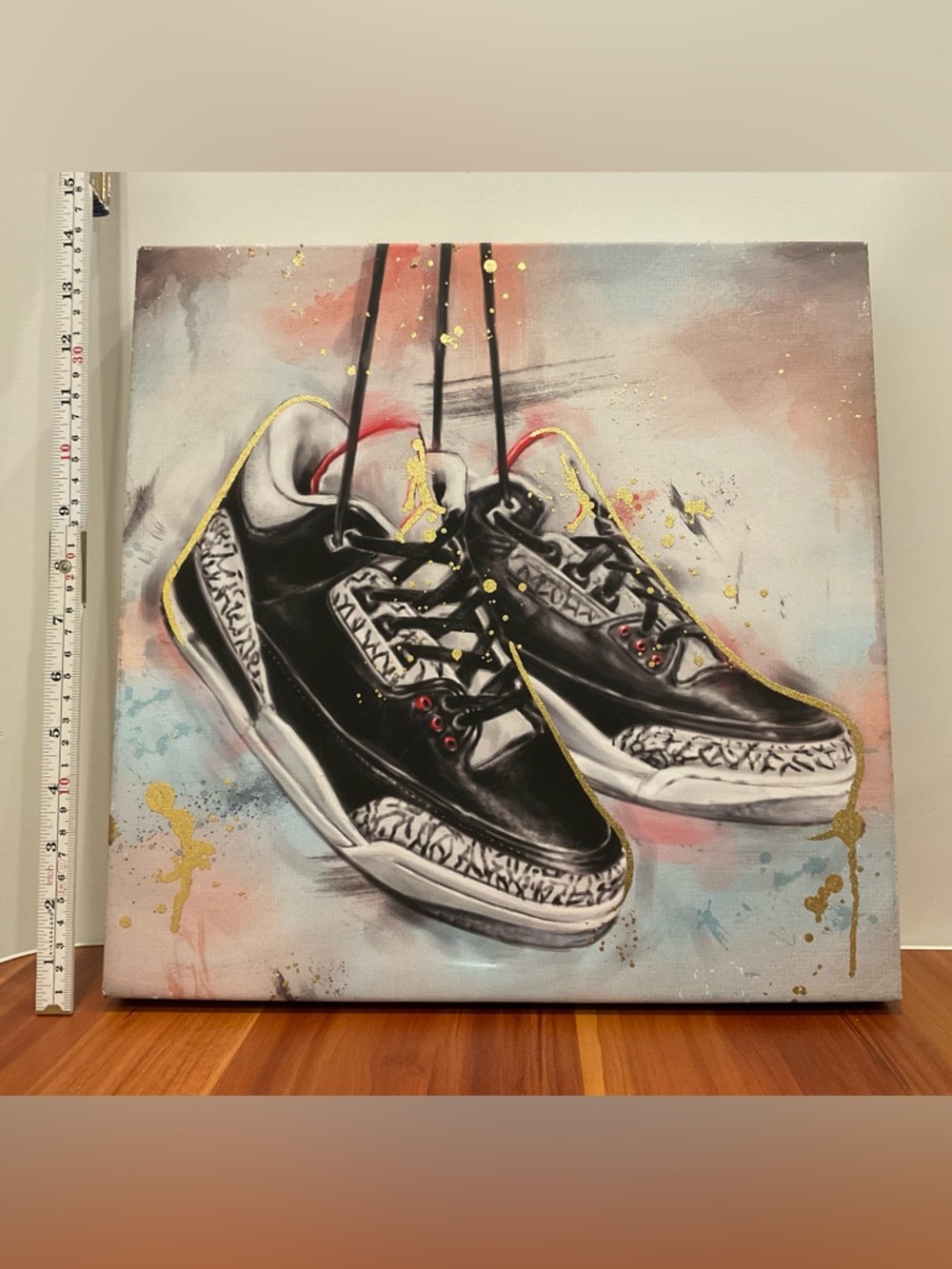 Black Sneaker Canvas Art Print with Gold Accents